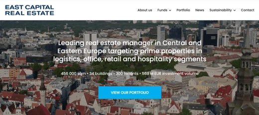 Screenshot of the homepage on the East Capital Real Estate website.